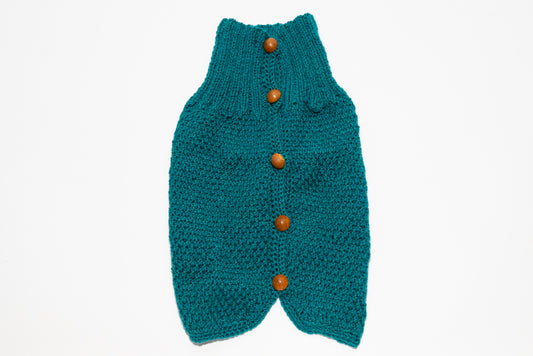 Knitted handmade sweater, turquoise